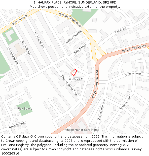 1, HALIFAX PLACE, RYHOPE, SUNDERLAND, SR2 0RD: Location map and indicative extent of plot