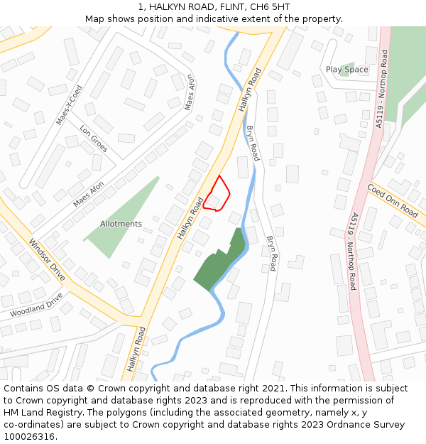 1, HALKYN ROAD, FLINT, CH6 5HT: Location map and indicative extent of plot