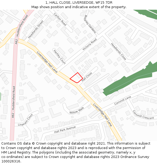 1, HALL CLOSE, LIVERSEDGE, WF15 7DR: Location map and indicative extent of plot