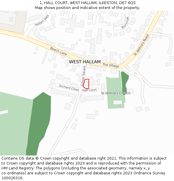 1, HALL COURT, WEST HALLAM, ILKESTON, DE7 6GS: Location map and indicative extent of plot