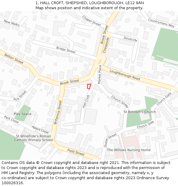 1, HALL CROFT, SHEPSHED, LOUGHBOROUGH, LE12 9AN: Location map and indicative extent of plot