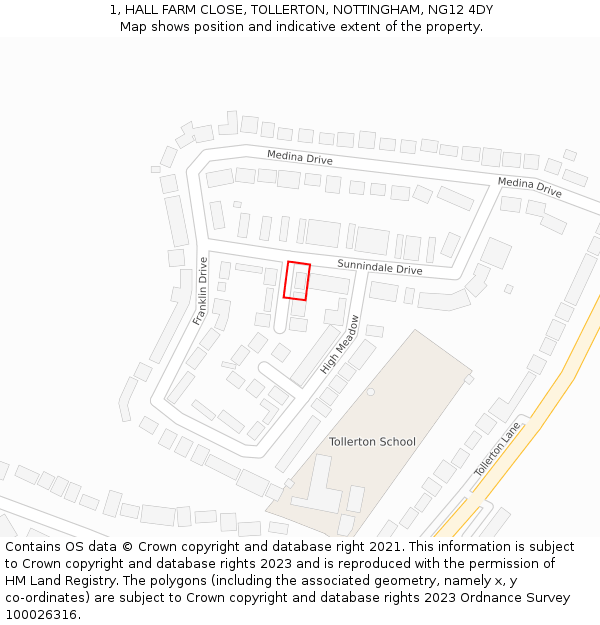 1, HALL FARM CLOSE, TOLLERTON, NOTTINGHAM, NG12 4DY: Location map and indicative extent of plot