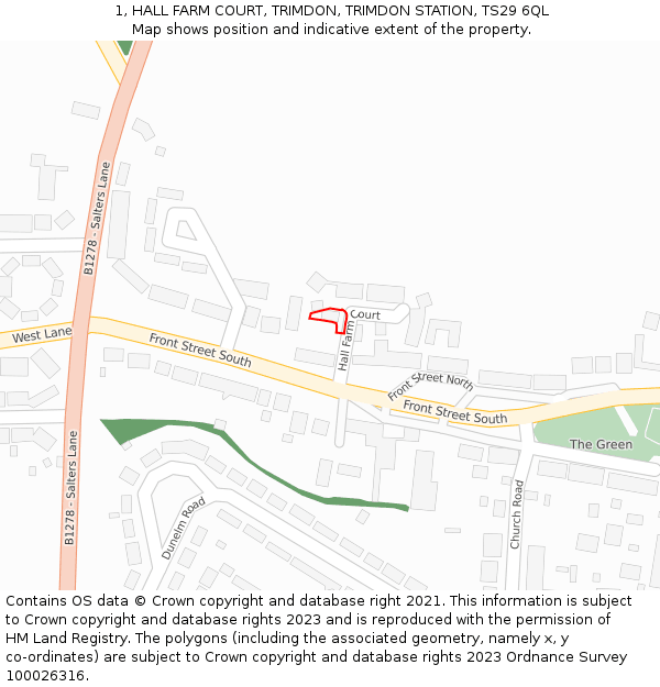 1, HALL FARM COURT, TRIMDON, TRIMDON STATION, TS29 6QL: Location map and indicative extent of plot