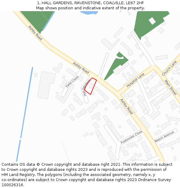 1, HALL GARDENS, RAVENSTONE, COALVILLE, LE67 2HF: Location map and indicative extent of plot