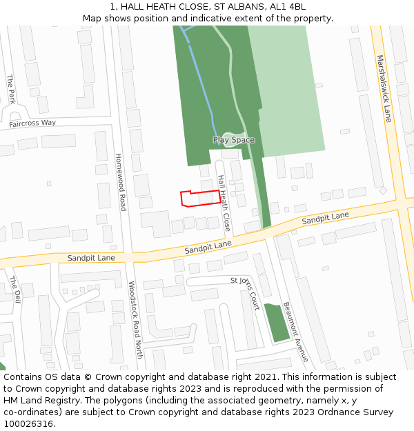 1, HALL HEATH CLOSE, ST ALBANS, AL1 4BL: Location map and indicative extent of plot