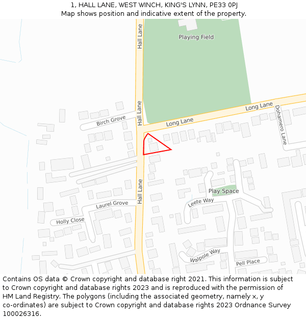 1, HALL LANE, WEST WINCH, KING'S LYNN, PE33 0PJ: Location map and indicative extent of plot