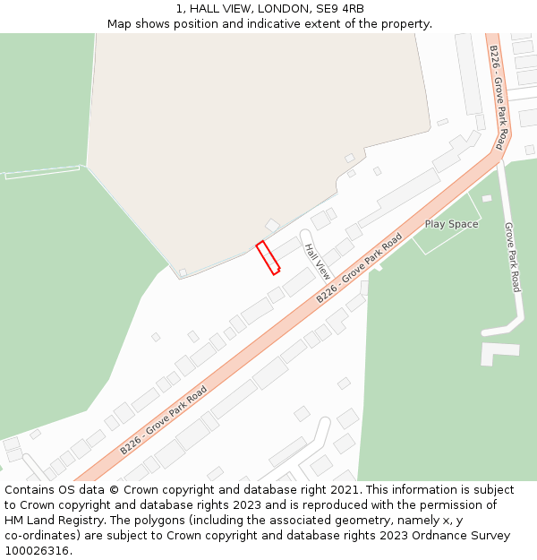 1, HALL VIEW, LONDON, SE9 4RB: Location map and indicative extent of plot