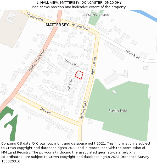 1, HALL VIEW, MATTERSEY, DONCASTER, DN10 5HY: Location map and indicative extent of plot