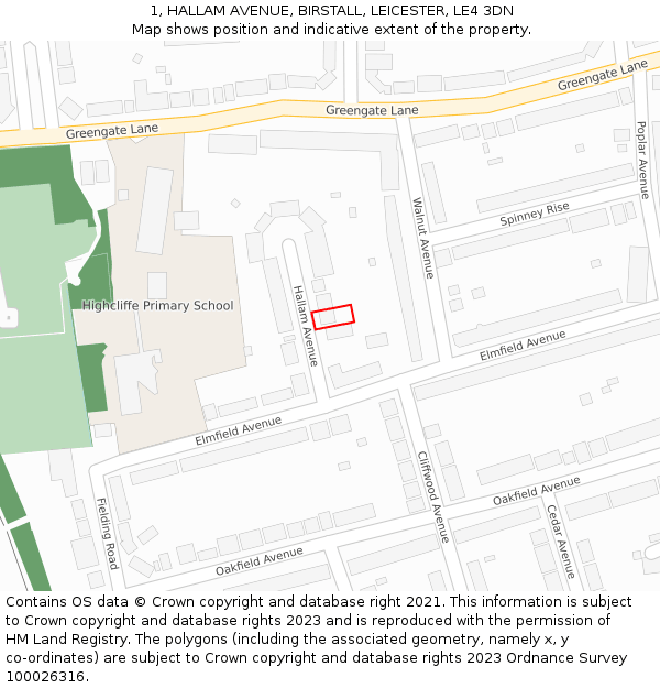 1, HALLAM AVENUE, BIRSTALL, LEICESTER, LE4 3DN: Location map and indicative extent of plot