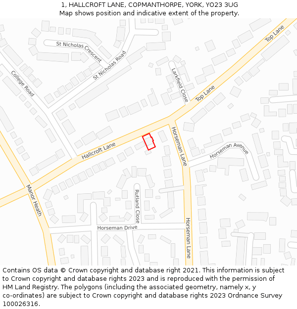 1, HALLCROFT LANE, COPMANTHORPE, YORK, YO23 3UG: Location map and indicative extent of plot