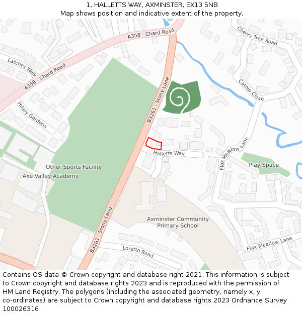 1, HALLETTS WAY, AXMINSTER, EX13 5NB: Location map and indicative extent of plot