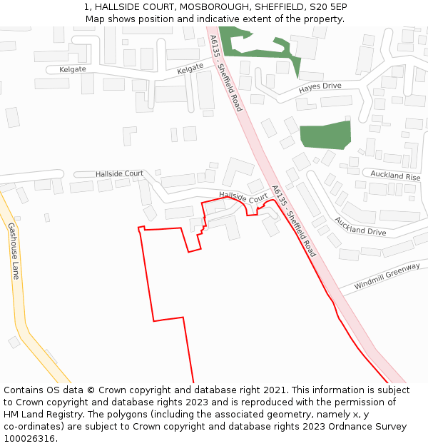 1, HALLSIDE COURT, MOSBOROUGH, SHEFFIELD, S20 5EP: Location map and indicative extent of plot