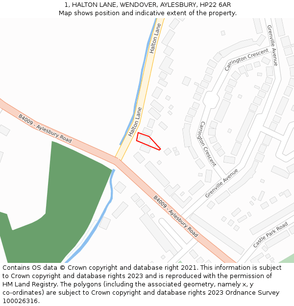 1, HALTON LANE, WENDOVER, AYLESBURY, HP22 6AR: Location map and indicative extent of plot