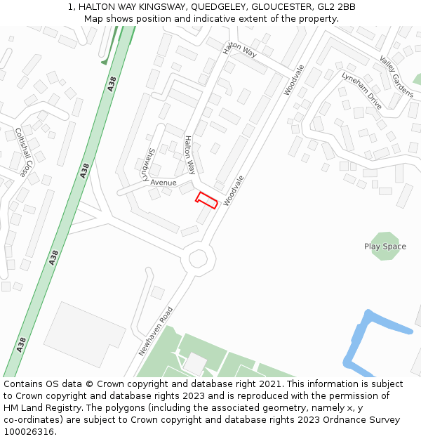 1, HALTON WAY KINGSWAY, QUEDGELEY, GLOUCESTER, GL2 2BB: Location map and indicative extent of plot