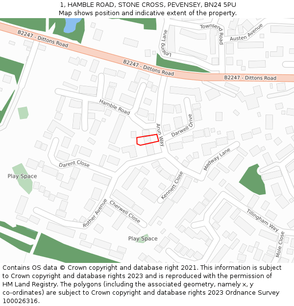 1, HAMBLE ROAD, STONE CROSS, PEVENSEY, BN24 5PU: Location map and indicative extent of plot