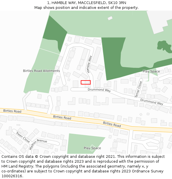 1, HAMBLE WAY, MACCLESFIELD, SK10 3RN: Location map and indicative extent of plot