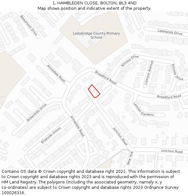 1, HAMBLEDEN CLOSE, BOLTON, BL3 4ND: Location map and indicative extent of plot