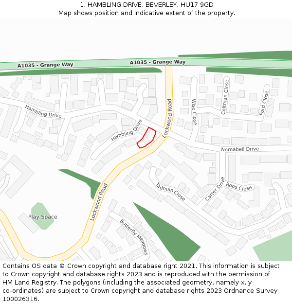 1, HAMBLING DRIVE, BEVERLEY, HU17 9GD: Location map and indicative extent of plot