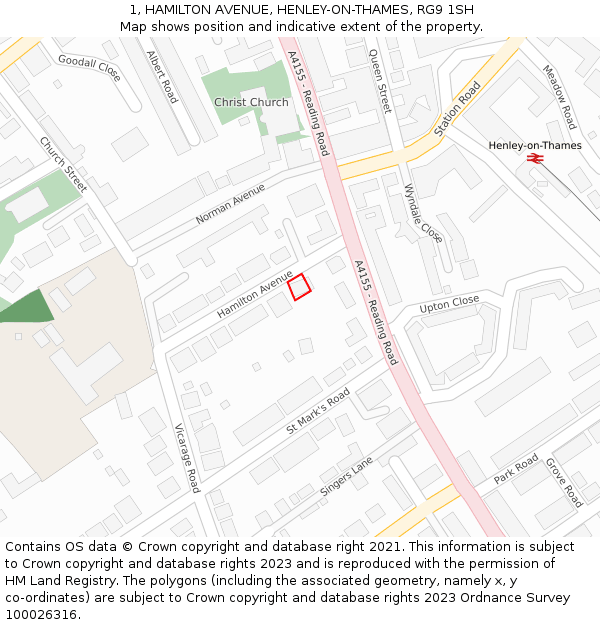 1, HAMILTON AVENUE, HENLEY-ON-THAMES, RG9 1SH: Location map and indicative extent of plot