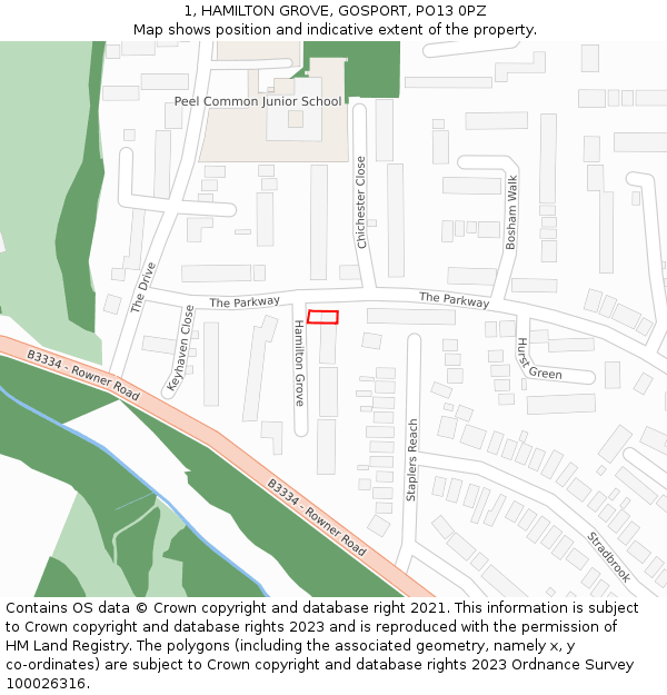 1, HAMILTON GROVE, GOSPORT, PO13 0PZ: Location map and indicative extent of plot