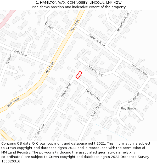 1, HAMILTON WAY, CONINGSBY, LINCOLN, LN4 4ZW: Location map and indicative extent of plot