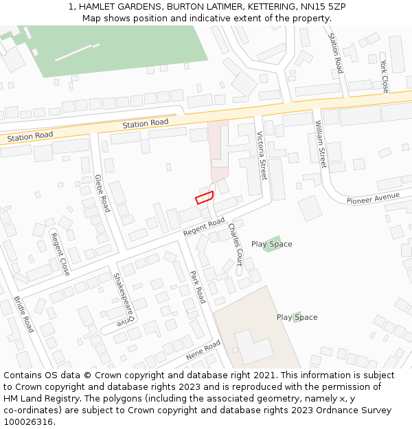 1, HAMLET GARDENS, BURTON LATIMER, KETTERING, NN15 5ZP: Location map and indicative extent of plot