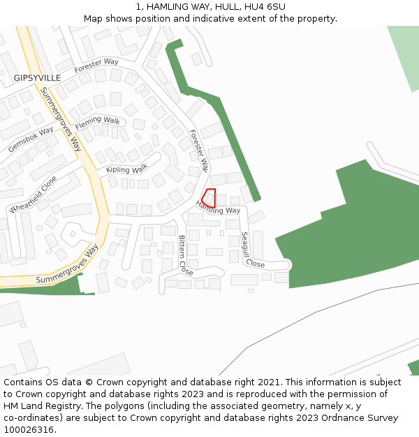 1, HAMLING WAY, HULL, HU4 6SU: Location map and indicative extent of plot