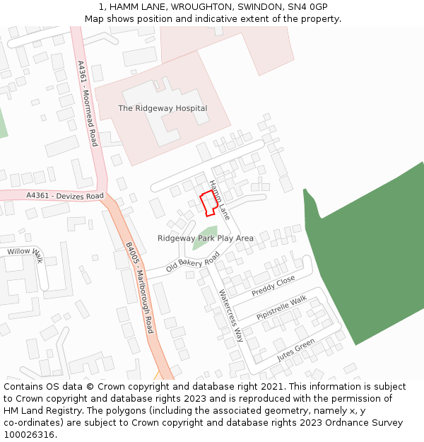 1, HAMM LANE, WROUGHTON, SWINDON, SN4 0GP: Location map and indicative extent of plot