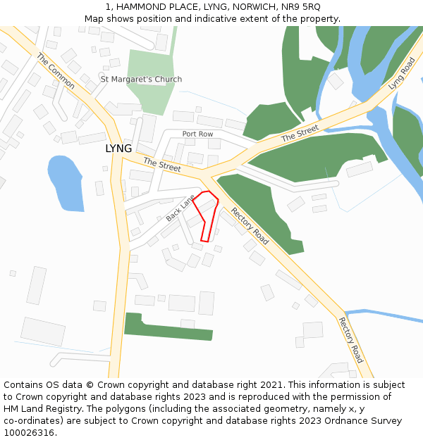 1, HAMMOND PLACE, LYNG, NORWICH, NR9 5RQ: Location map and indicative extent of plot