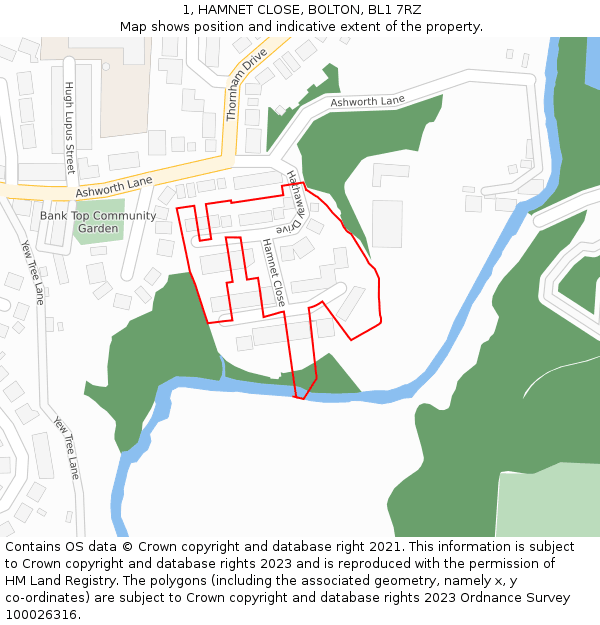 1, HAMNET CLOSE, BOLTON, BL1 7RZ: Location map and indicative extent of plot