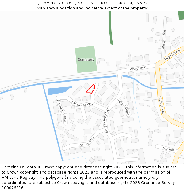 1, HAMPDEN CLOSE, SKELLINGTHORPE, LINCOLN, LN6 5UJ: Location map and indicative extent of plot