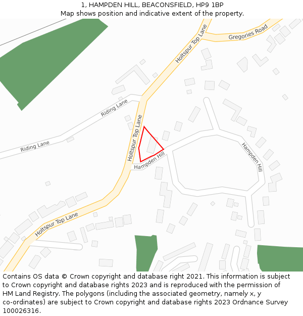 1, HAMPDEN HILL, BEACONSFIELD, HP9 1BP: Location map and indicative extent of plot