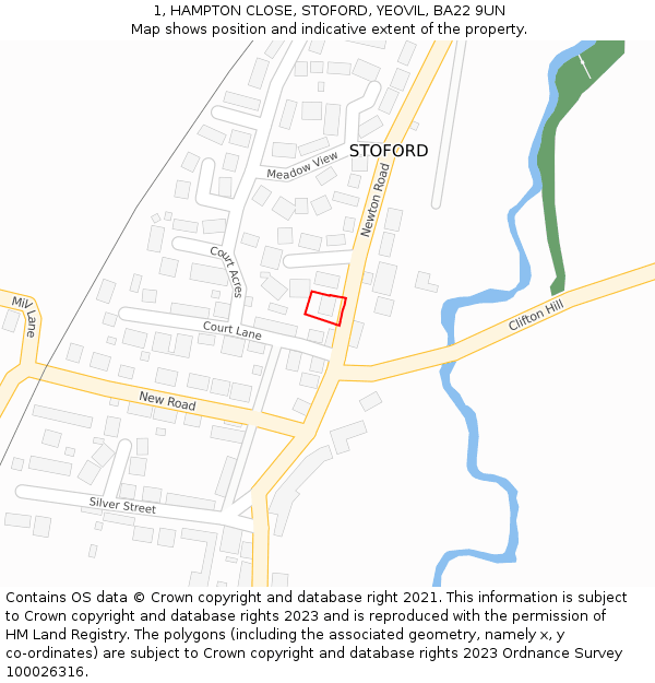 1, HAMPTON CLOSE, STOFORD, YEOVIL, BA22 9UN: Location map and indicative extent of plot