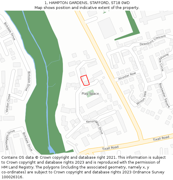 1, HAMPTON GARDENS, STAFFORD, ST18 0WD: Location map and indicative extent of plot