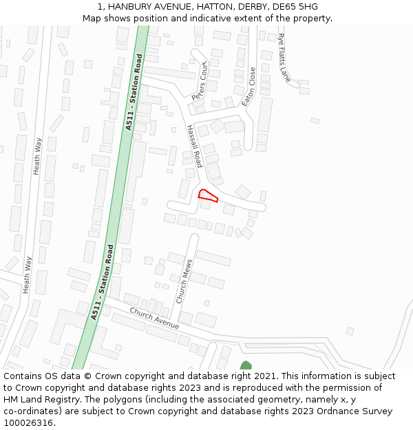 1, HANBURY AVENUE, HATTON, DERBY, DE65 5HG: Location map and indicative extent of plot