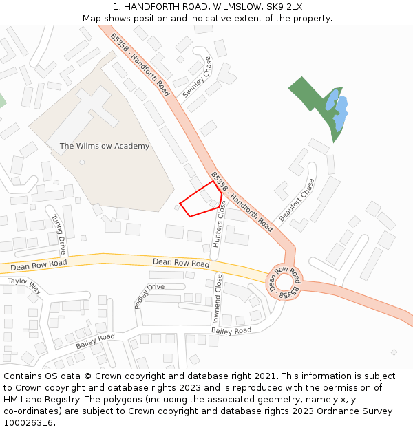 1, HANDFORTH ROAD, WILMSLOW, SK9 2LX: Location map and indicative extent of plot