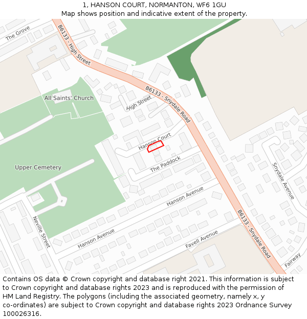 1, HANSON COURT, NORMANTON, WF6 1GU: Location map and indicative extent of plot