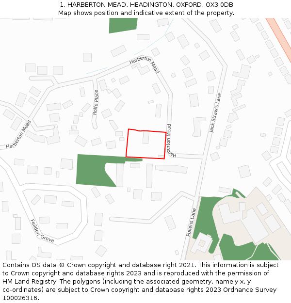 1, HARBERTON MEAD, HEADINGTON, OXFORD, OX3 0DB: Location map and indicative extent of plot