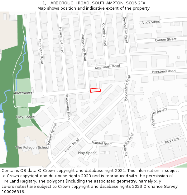 1, HARBOROUGH ROAD, SOUTHAMPTON, SO15 2FX: Location map and indicative extent of plot