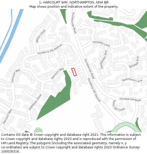 1, HARCOURT WAY, NORTHAMPTON, NN4 8JR: Location map and indicative extent of plot