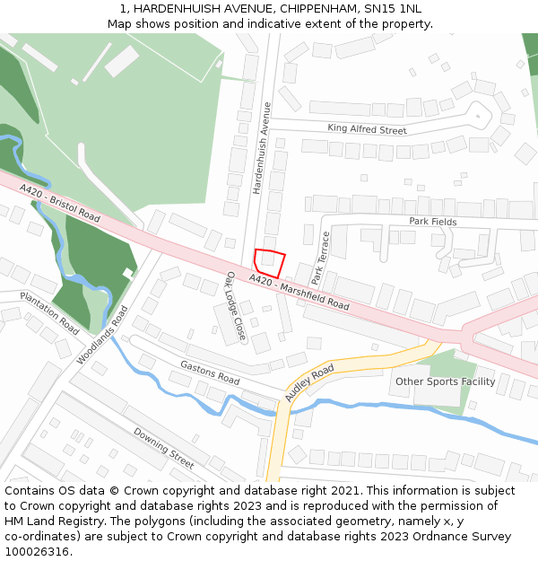 1, HARDENHUISH AVENUE, CHIPPENHAM, SN15 1NL: Location map and indicative extent of plot