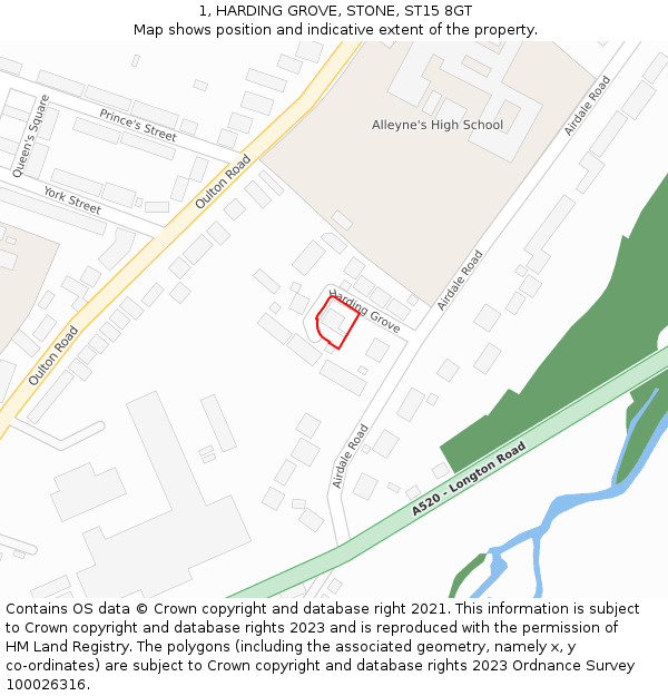 1, HARDING GROVE, STONE, ST15 8GT: Location map and indicative extent of plot