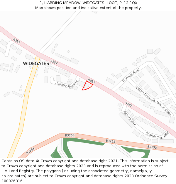 1, HARDING MEADOW, WIDEGATES, LOOE, PL13 1QX: Location map and indicative extent of plot