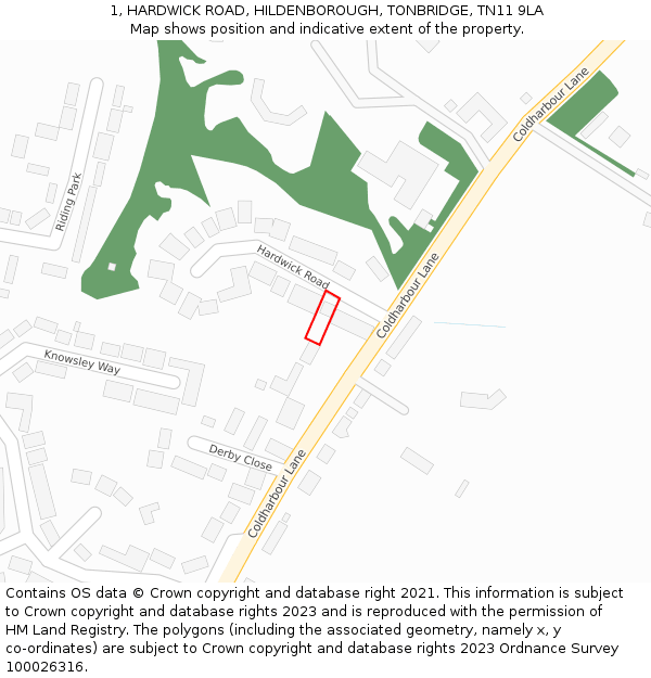 1, HARDWICK ROAD, HILDENBOROUGH, TONBRIDGE, TN11 9LA: Location map and indicative extent of plot