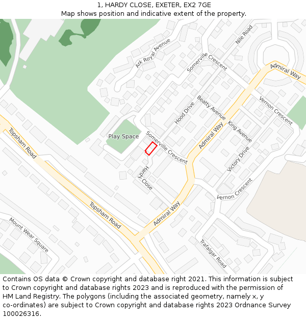 1, HARDY CLOSE, EXETER, EX2 7GE: Location map and indicative extent of plot