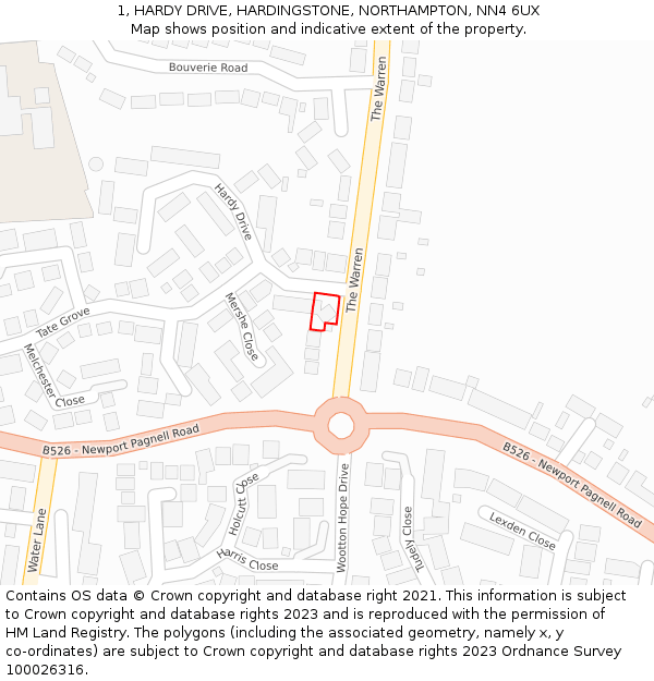 1, HARDY DRIVE, HARDINGSTONE, NORTHAMPTON, NN4 6UX: Location map and indicative extent of plot