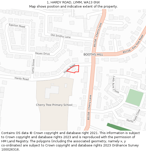 1, HARDY ROAD, LYMM, WA13 0NX: Location map and indicative extent of plot