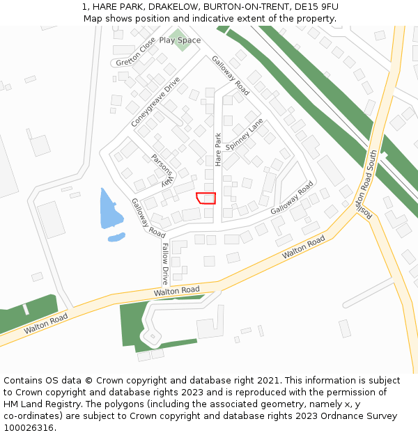 1, HARE PARK, DRAKELOW, BURTON-ON-TRENT, DE15 9FU: Location map and indicative extent of plot