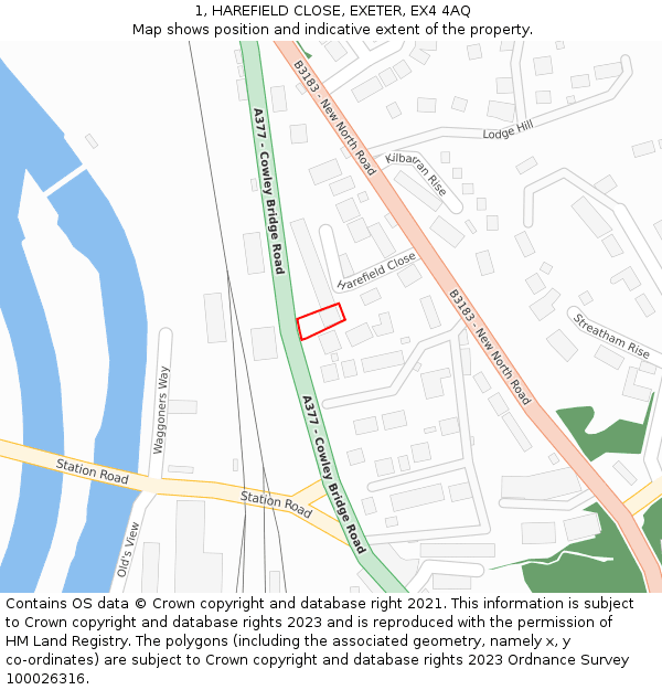 1, HAREFIELD CLOSE, EXETER, EX4 4AQ: Location map and indicative extent of plot