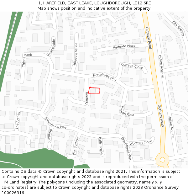 1, HAREFIELD, EAST LEAKE, LOUGHBOROUGH, LE12 6RE: Location map and indicative extent of plot